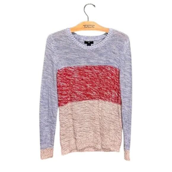 Gap Colorblock Sweater M Red White Blue Marled Knit Pullover Soft Cozy - Picture 2 of 5